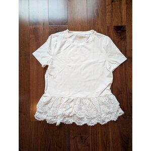 Kate Spade Broome Street Lacy Ruffle White T-Shirt Size S